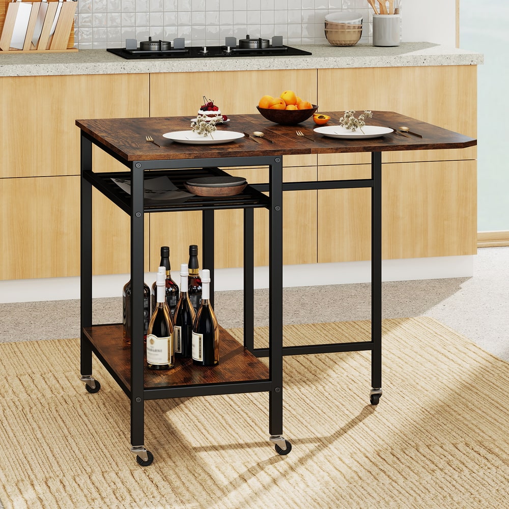 The kitchen table set for a meal in a bright kitchen with bottles stored on the bottom shelf