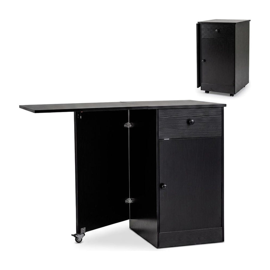 Folding Dining Table with Drawer & Storage Cabinet for Dining Room Living Room-Black