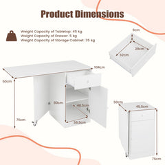 Folding Dining Table with Drawer & Storage Cabinet for Dining Room Living Room-White