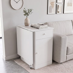 Folding Dining Table with Drawer & Storage Cabinet for Dining Room Living Room-White