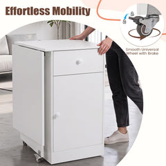 Folding Dining Table with Drawer & Storage Cabinet for Dining Room Living Room-White