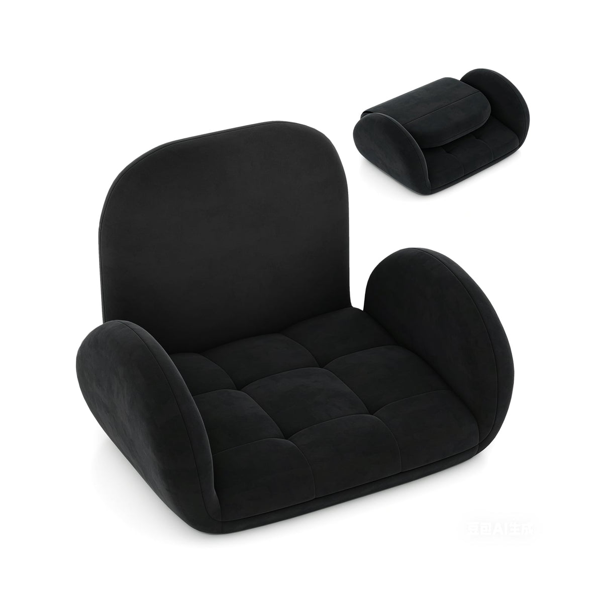 Folding Floor Game Chair with Adjustable Backrest for Adults-Black