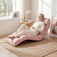 Folding Floor Lazy Sofa Chaise Lounge Sofa with Pillow-Pink