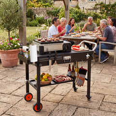 Folding Grill Cart with Heat-Resistant Mat and Lockable Wheels