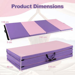 Dimensions of the folded pink and purple gymnastics mat