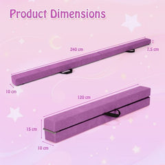 Dimensions of the folded purple gymnastic balance beam