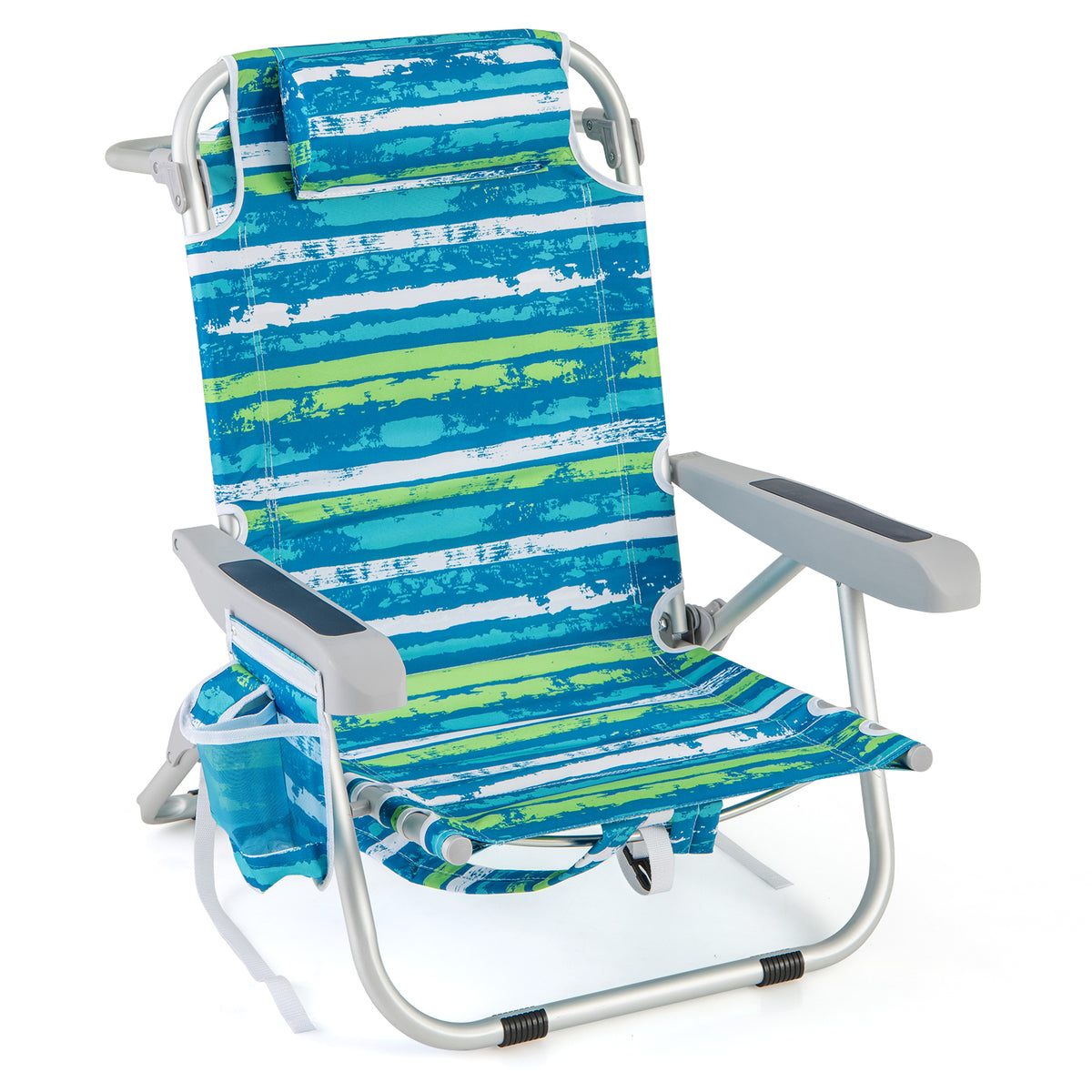 Folding Lay Flat Beach Chair with 5-Position Backrest-Blue & Green