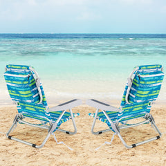 Folding Lay Flat Beach Chair with 5-Position Backrest-Blue & Green