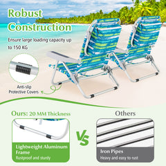 Folding Lay Flat Beach Chair with 5-Position Backrest-Blue & Green