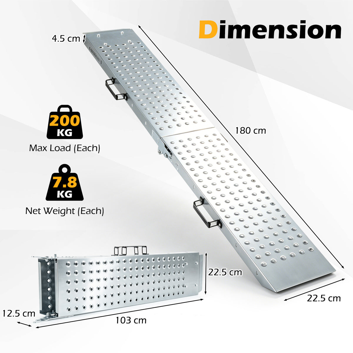 Folding Loading Ramps and 400 KG Capacity 2-Pack Multi-Use Ramps with Handles for Pickup Truck and Trailer-Silver