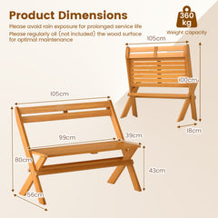 Folding Outdoor Bench for 2 People with Slanted Backrest Slatted Seat