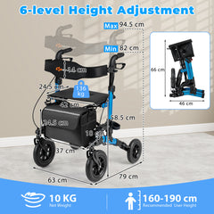 Folding Rolling Walker with Seat and Mesh Backrest for Seniors-Blue