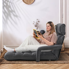 Folding Sofa Bed with 6 Adjustable Positions and 8-Angle Footrest-DarkGrey