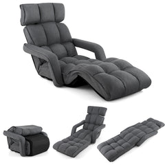 Folding Sofa Bed with 6 Adjustable Positions and 8-Angle Footrest-DarkGrey