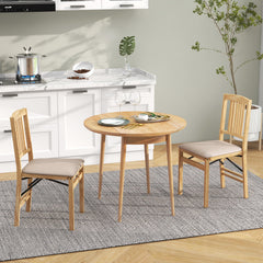 Folding Dining Chairs Set of 2 Upholstered Kitchen Chairs with Padded Seat-Beige