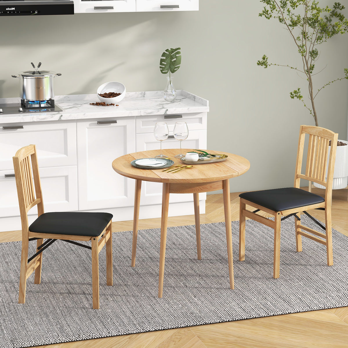 Folding Dining Chairs Set of 2 Upholstered Kitchen Chairs with Padded Seat-Black