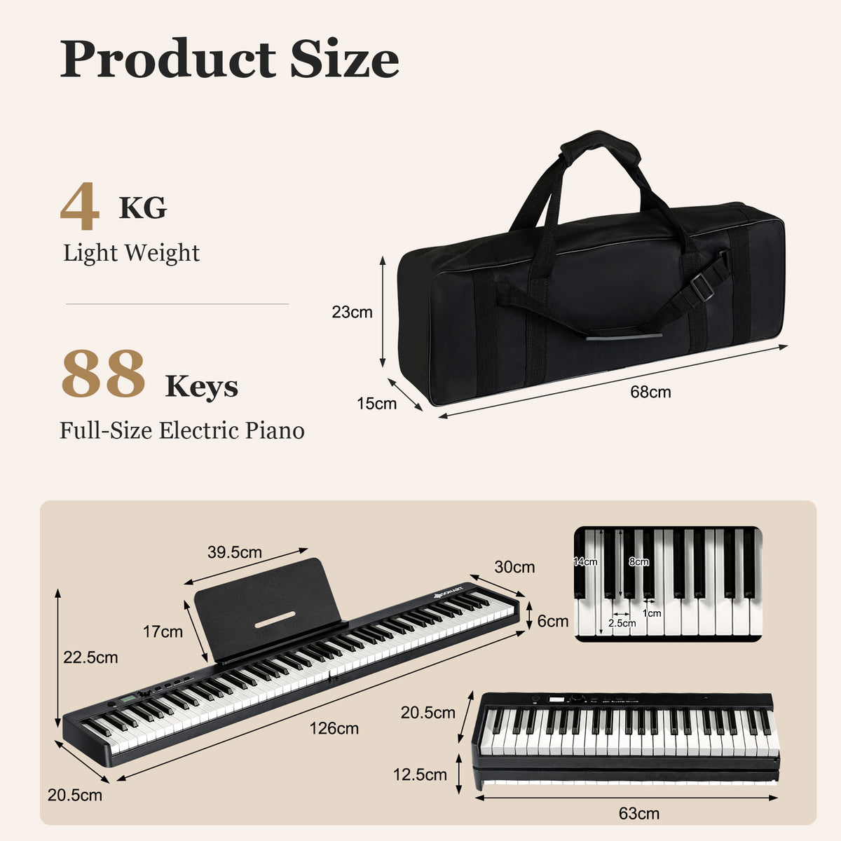 88-Key Folding Electric Piano Keyboard with Full-Size Lighted Key-Black