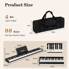 88-Key Folding Electric Piano Keyboard with Full-Size Lighted Key-Black