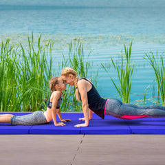 Folding Gymnastics Mat with Carry Handles Hook and Loop Fasteners-Navy Blue