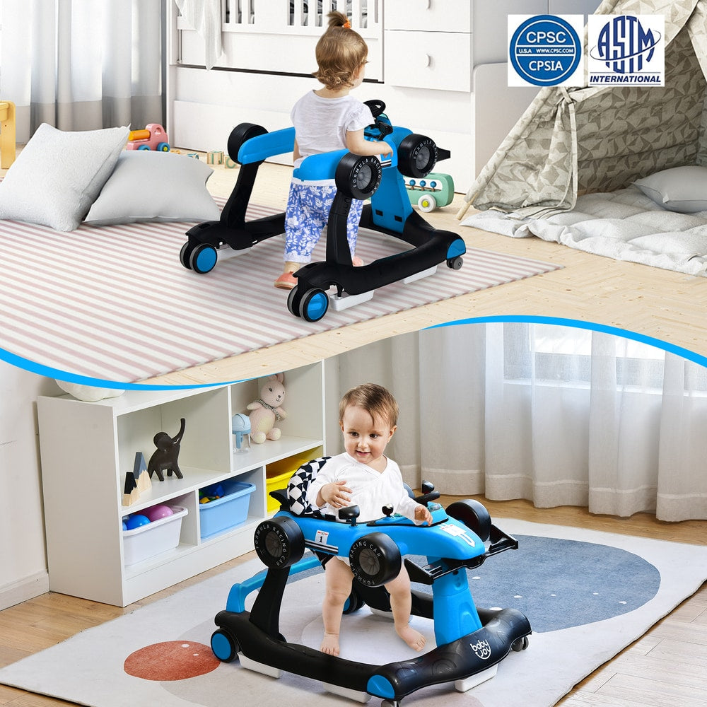 4-in-1 Baby Push Walker with Adjustable Height and Speed in Blue