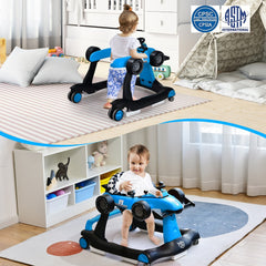 4-in-1 Baby Push Walker with Adjustable Height and Speed in Blue