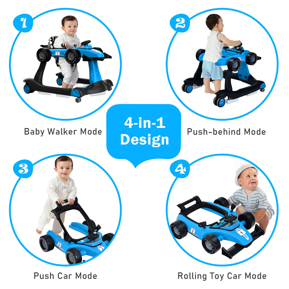 4-in-1 Baby Push Walker with Adjustable Height and Speed in Blue