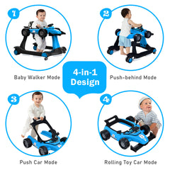 4-in-1 Baby Push Walker with Adjustable Height and Speed in Blue
