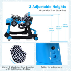 4-in-1 Baby Push Walker with Adjustable Height and Speed in Blue