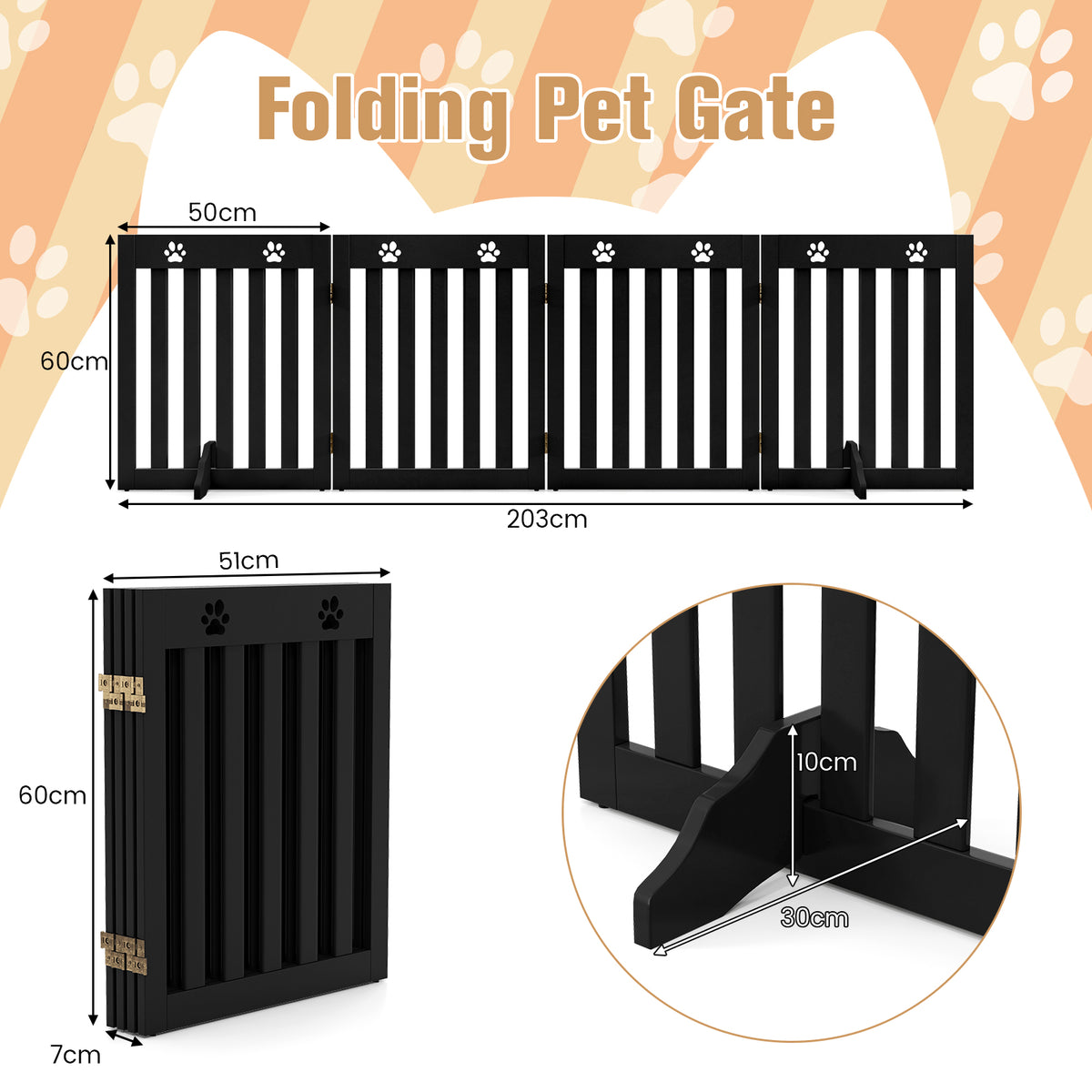 4 Panels Folding Pet Gate-Brown