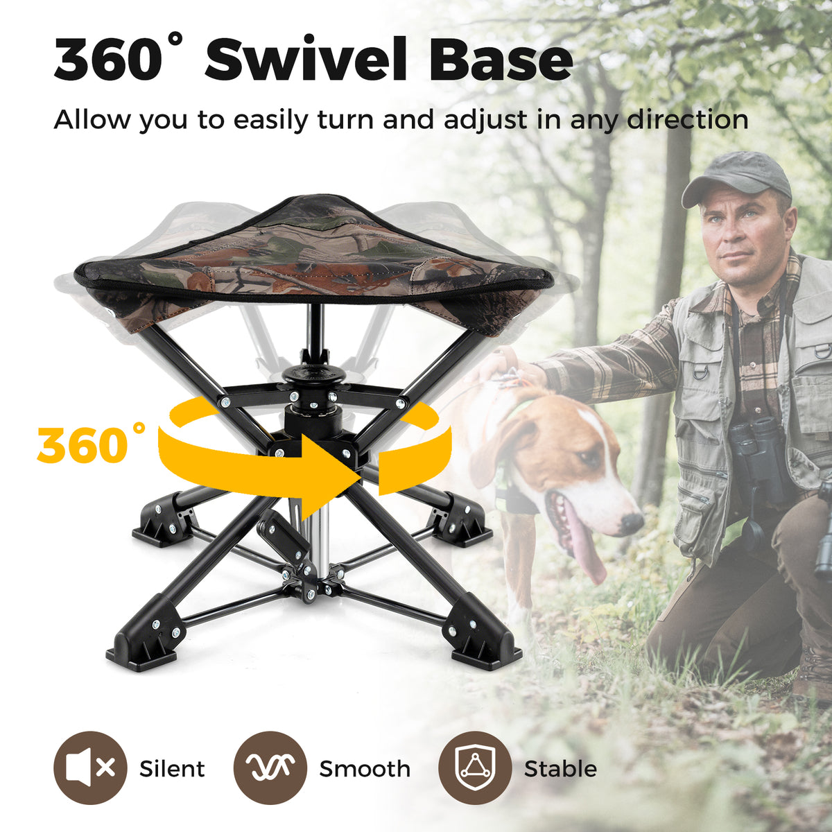 Folding Swivel Camping Hunting Stools with Anti-Sink Feet and Carry Bag-Camouflage