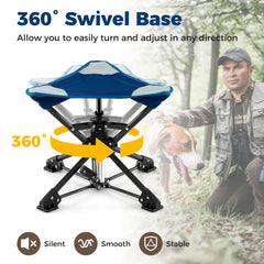 Folding Swivel Camping Hunting Stools with Anti-Sink Feet and Carry Bag-Blue