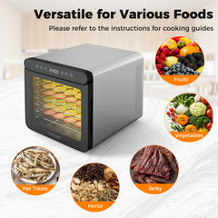 Food Dehydrator with 7 Stainless Steel Trays 1-24H Timer and 30-75℃ Temperature-Silver