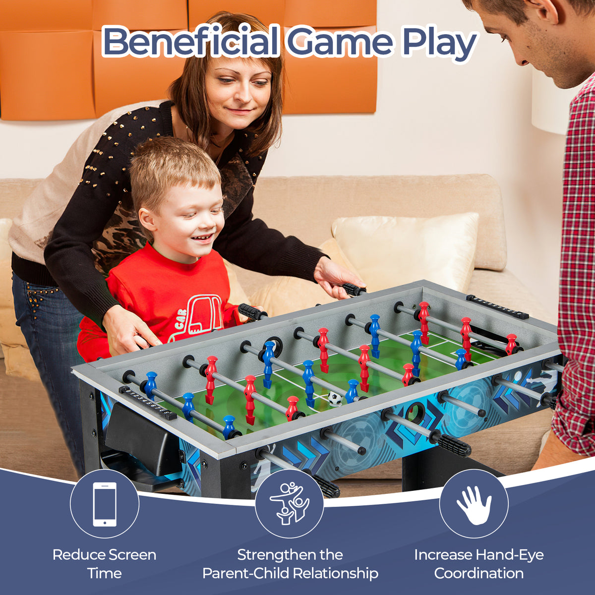 Soccer Table Game with 2 Footballs and Smooth Handle