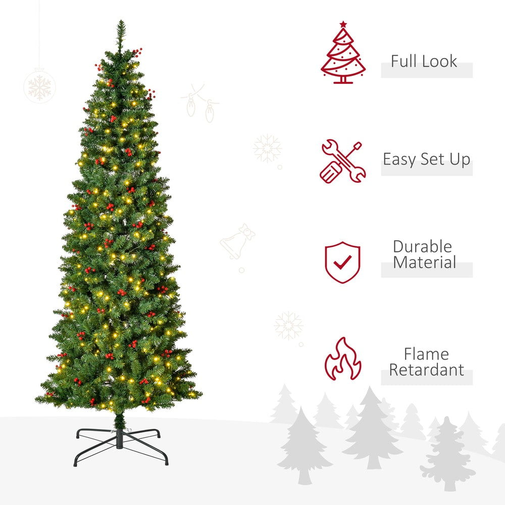 The pre lit Christmas tree features include full look, easy set up, durable material and flame retardant