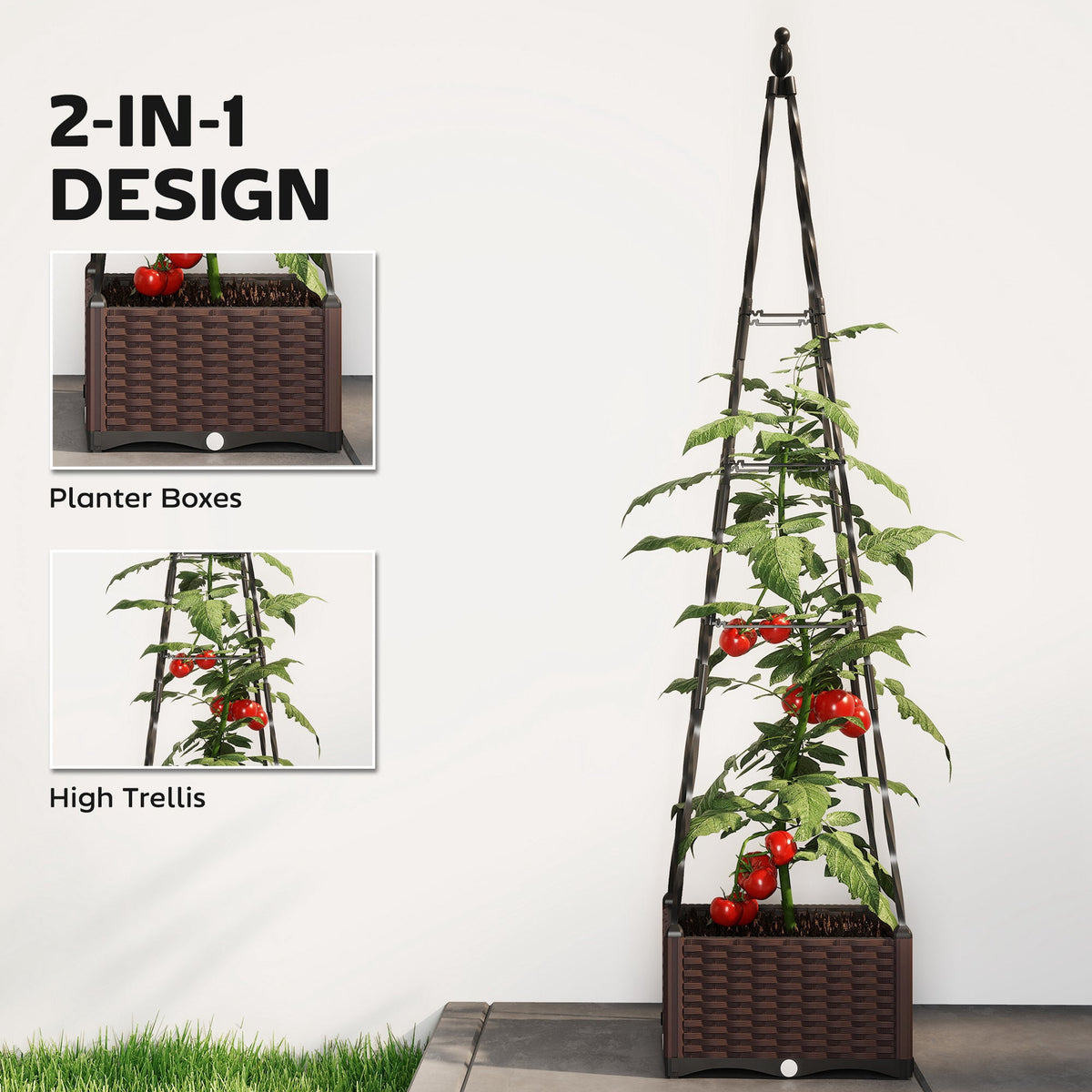 Outsunny Raised Bed for Garden, Raised Garden Bed Planter Box with Trellis, Self Watering, Drainage Holes and Plugs