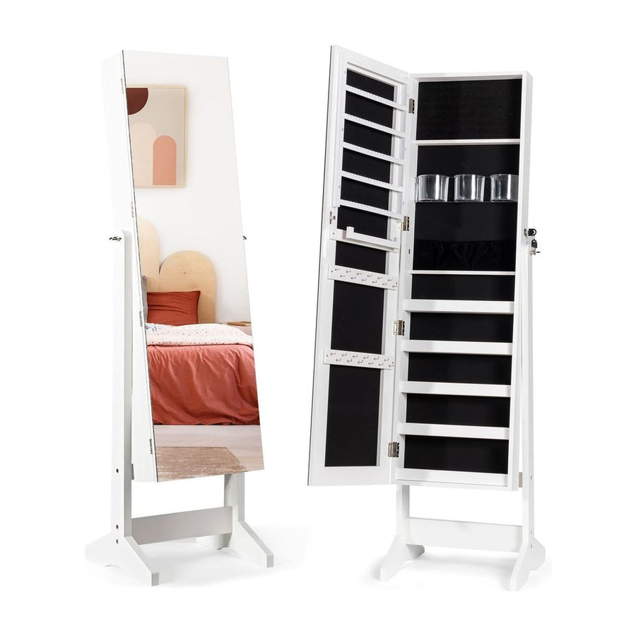 Free Standing Jewelry Cabinet with Full-Length Mirror-White