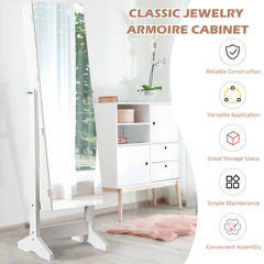 Free Standing Jewelry Cabinet with Full-Length Mirror-White