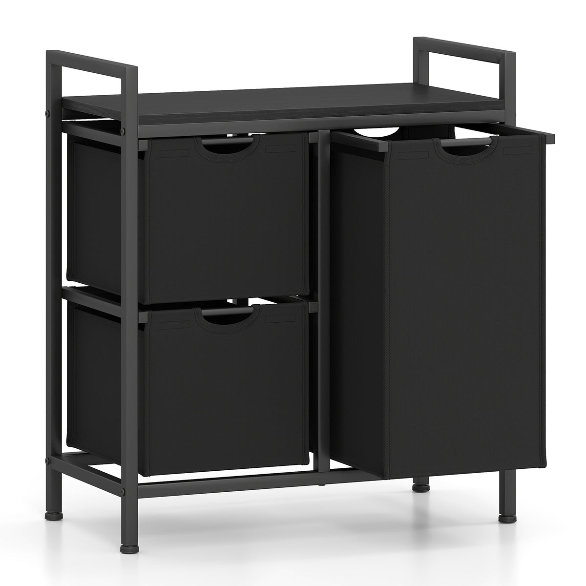 Freestanding Laundry Hamper Laundry Basket with 3 Pull-Out Bags-DarkBlack