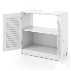 Freestanding Bathroom Vanity Cabinet with 2 Shutter Doors and U-Shape Cut-Out-White