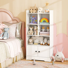 Freestanding Bookcase with 2 Storage Cabinets and 5 Cubbies-White