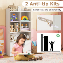 Freestanding Bookcase with 2 Storage Cabinets and 5 Cubbies-White