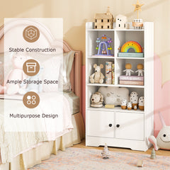 Freestanding Bookcase with 2 Storage Cabinets and 5 Cubbies-White