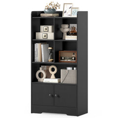 Freestanding Bookcase with 2 Storage Cabinets and 5 Cubbies-Black