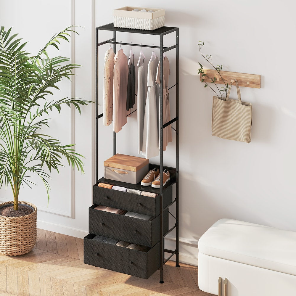 The dresser and chest with all three drawers pulled out to show the storage space inside
