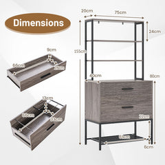 Freestanding Printer Stand with 3-Tier Open Shelves and Large Drawer-Grey
