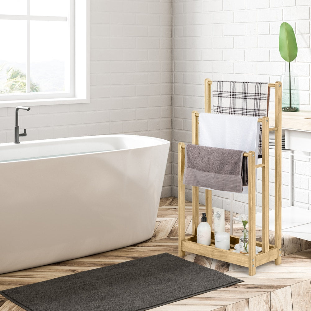 Freestanding Wood Towel Rack in Natural