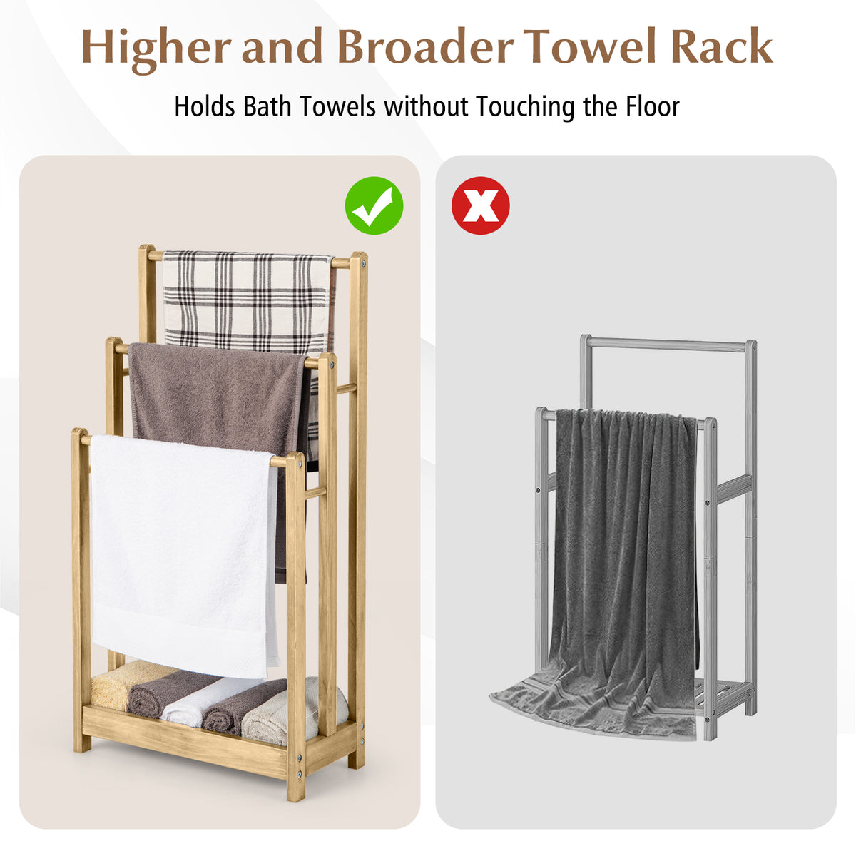 Freestanding Wood Towel Rack in Natural