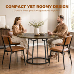 HOMCOM Dining Table Space Saving Kitchen Table Spliced Tabletop Conical Metal Base 120 cm Round Rustic Brown