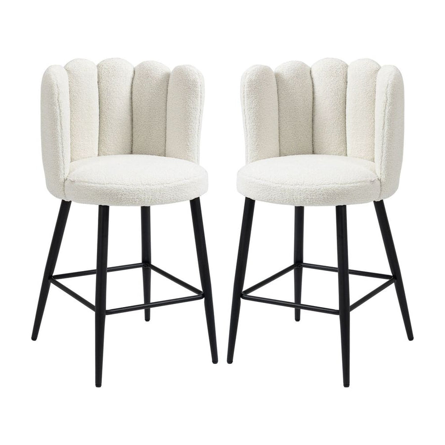 HOMCOM Bar Stools Set of 2, Faux Cashmere Upholstered Breakfast Bar Chairs, Modern Kitchen Stools with Backs, Footrest and