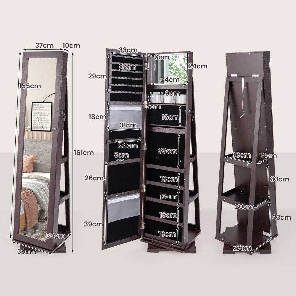 Dimensions diagram for the full length mirrored jewellery cabinet